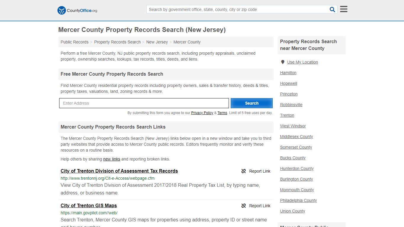 Property Records Search - Mercer County, NJ (Assessments ...